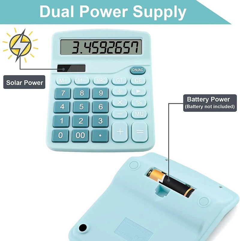 PUNGLTD Office Desk Calculator, Cute Calculator for Kids, Basic Calculators Desktop, Dual Power Simple Financial Calculator with Big Button Large Display for Office Home and School (Blue) - Image 3